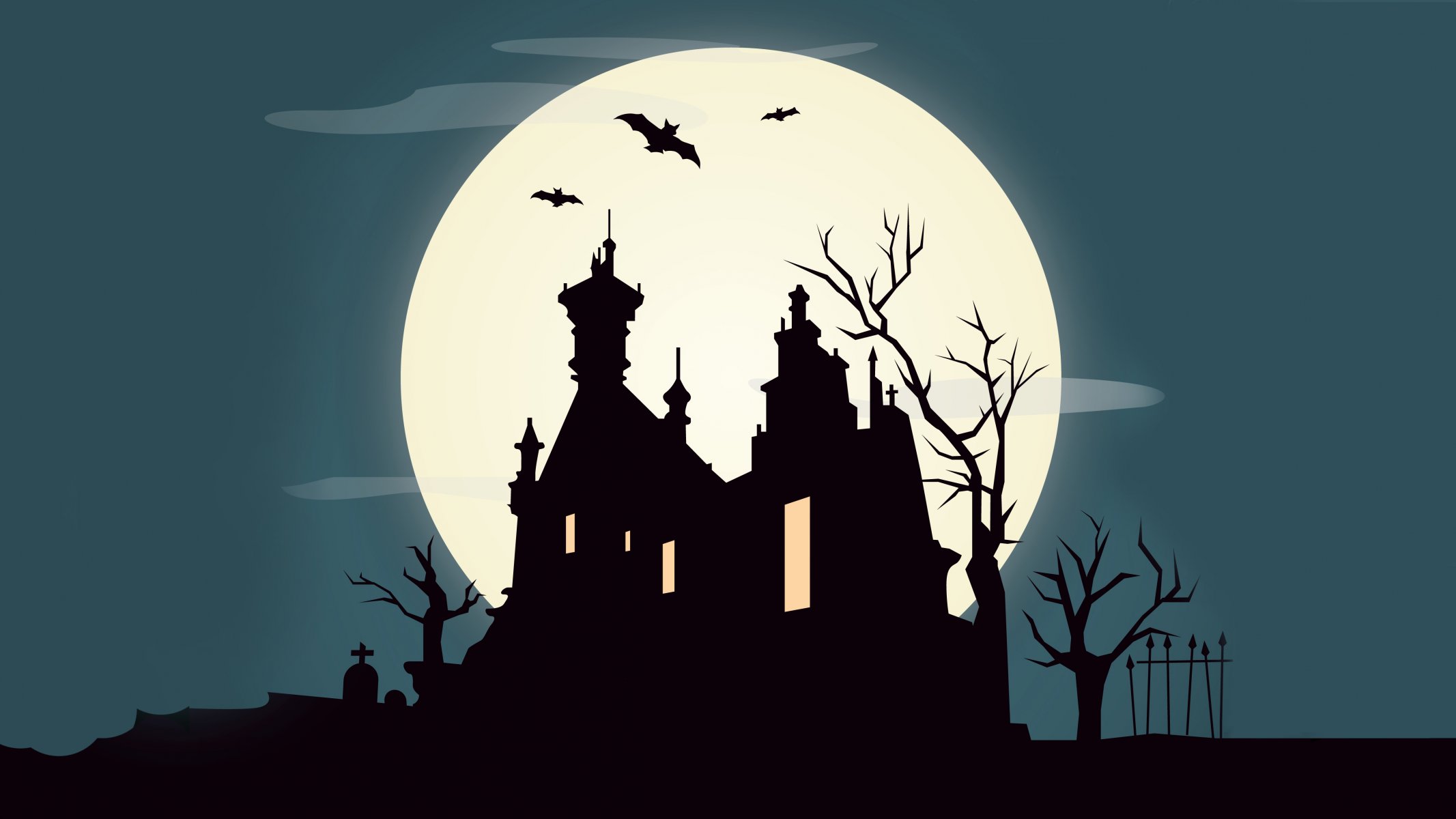 halloween-feiertag beängstigend horror gruselig friedhof oktober vollmond schloss bäume fledermaus vektor beängstigend gruselig friedhof vektor