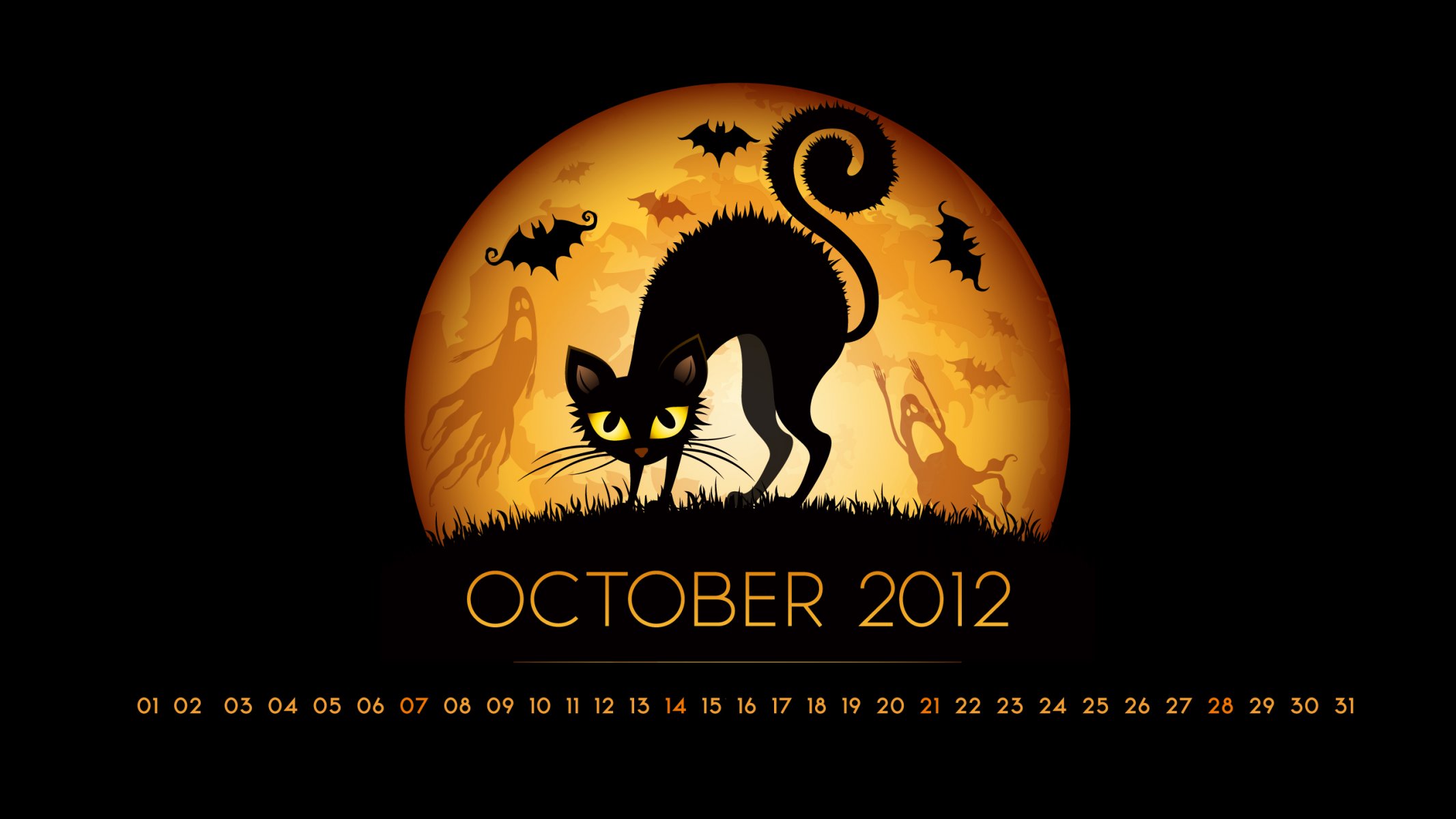 helloween halloween octobre calendrier mois nombres chat lune hanté souris