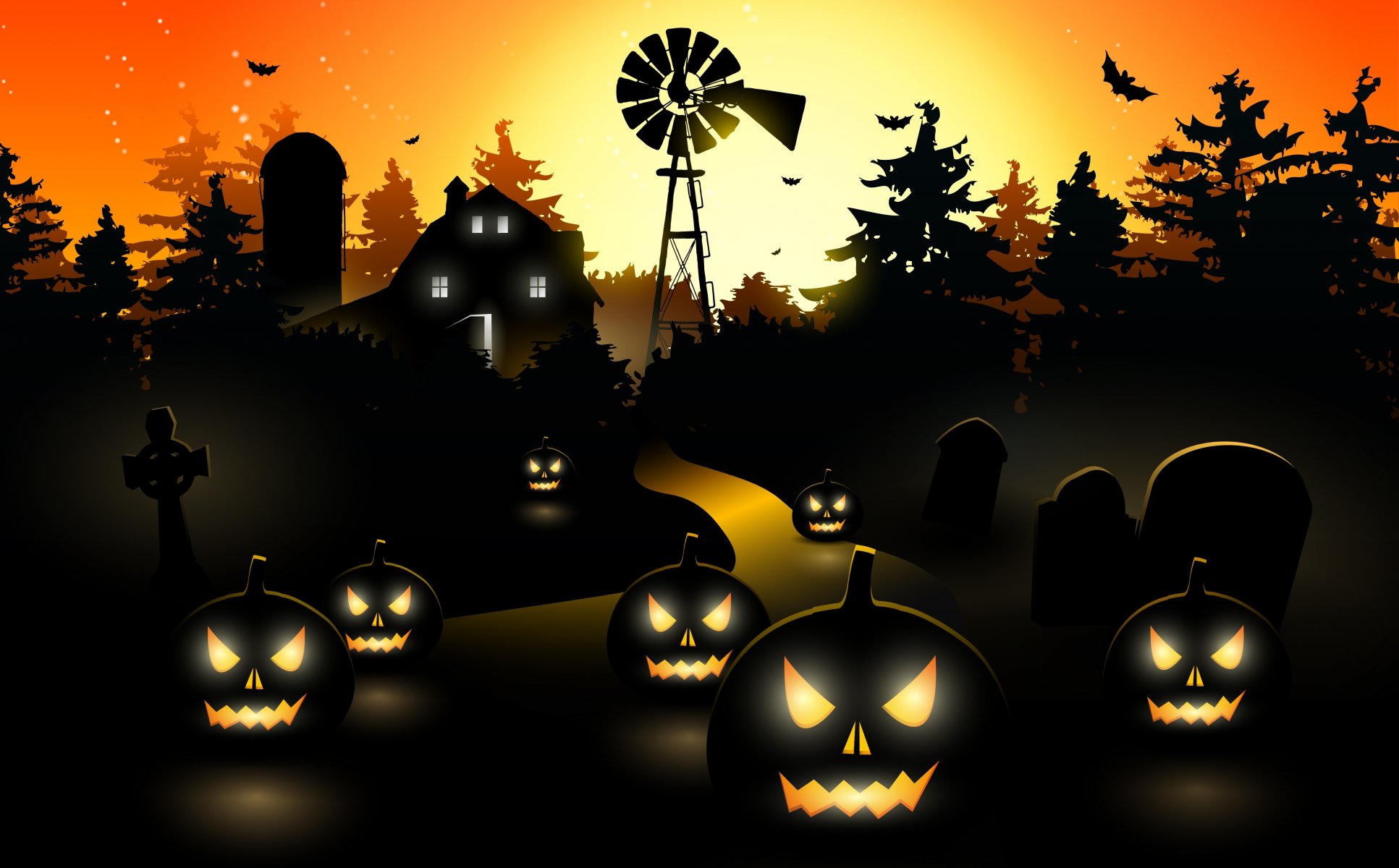 halloween holiday scary city horror creepy trees bat vector midnight pumpkin scary city creepy