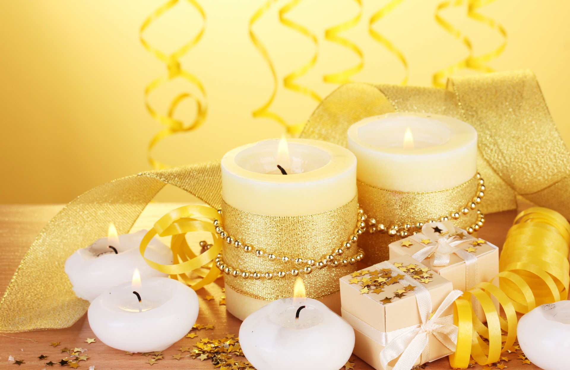 candles tapes gold holiday gifts stars serpentine