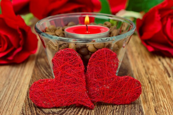 Saint Valentin et coeurs rouges