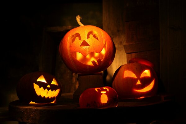 Burning pumpkins from the inside, cooked for Halloween