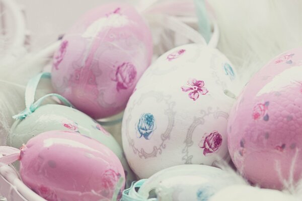 White and pink eggs with decorations