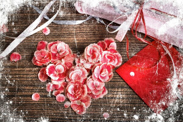 Red flowers in the shape of a heart