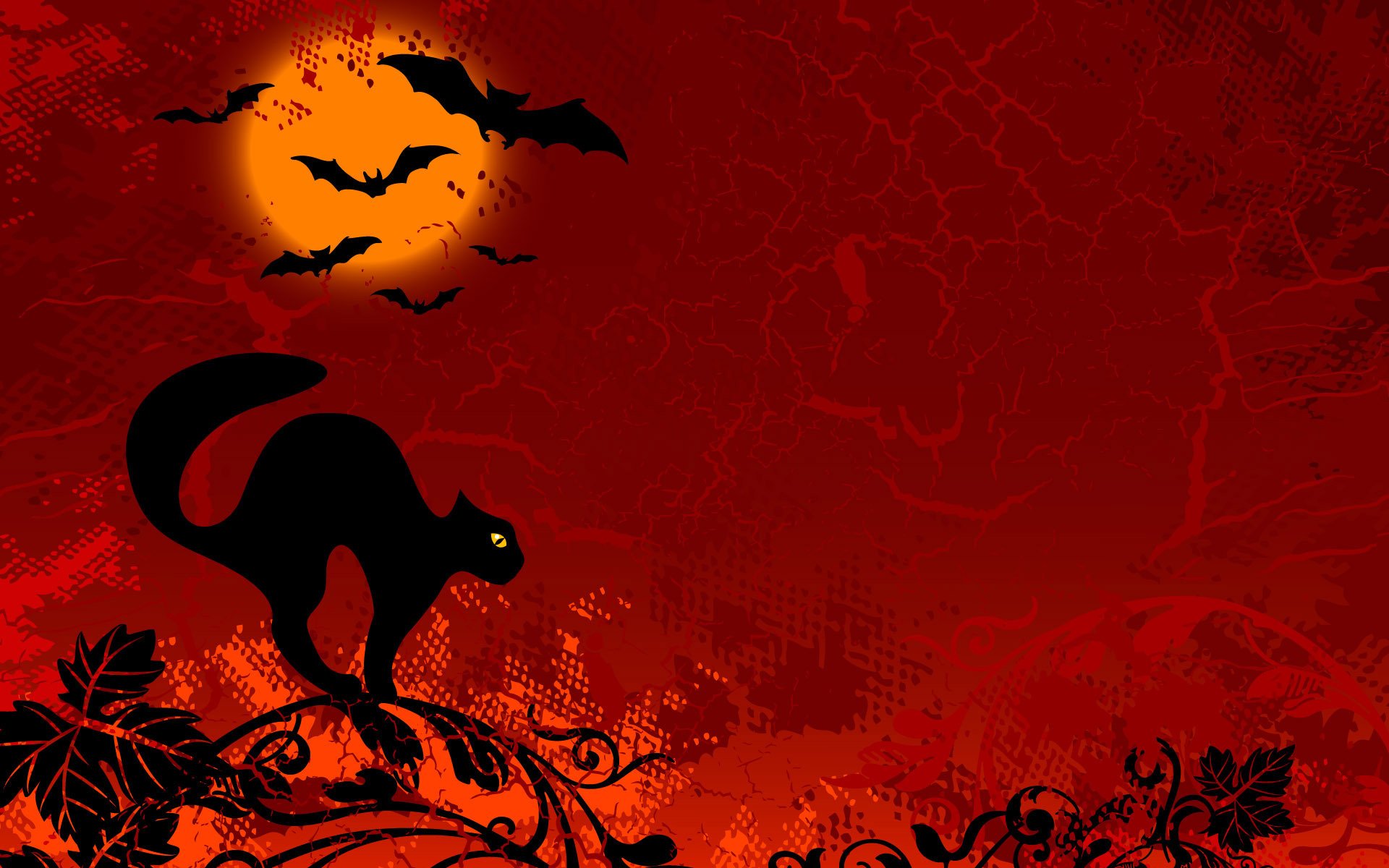 halloween disegno sfondo rosso gatto nero mouse ramo