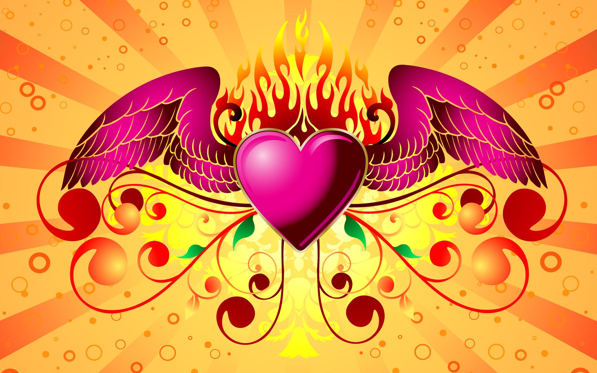 saint valentin coeur feu amour ailes fond