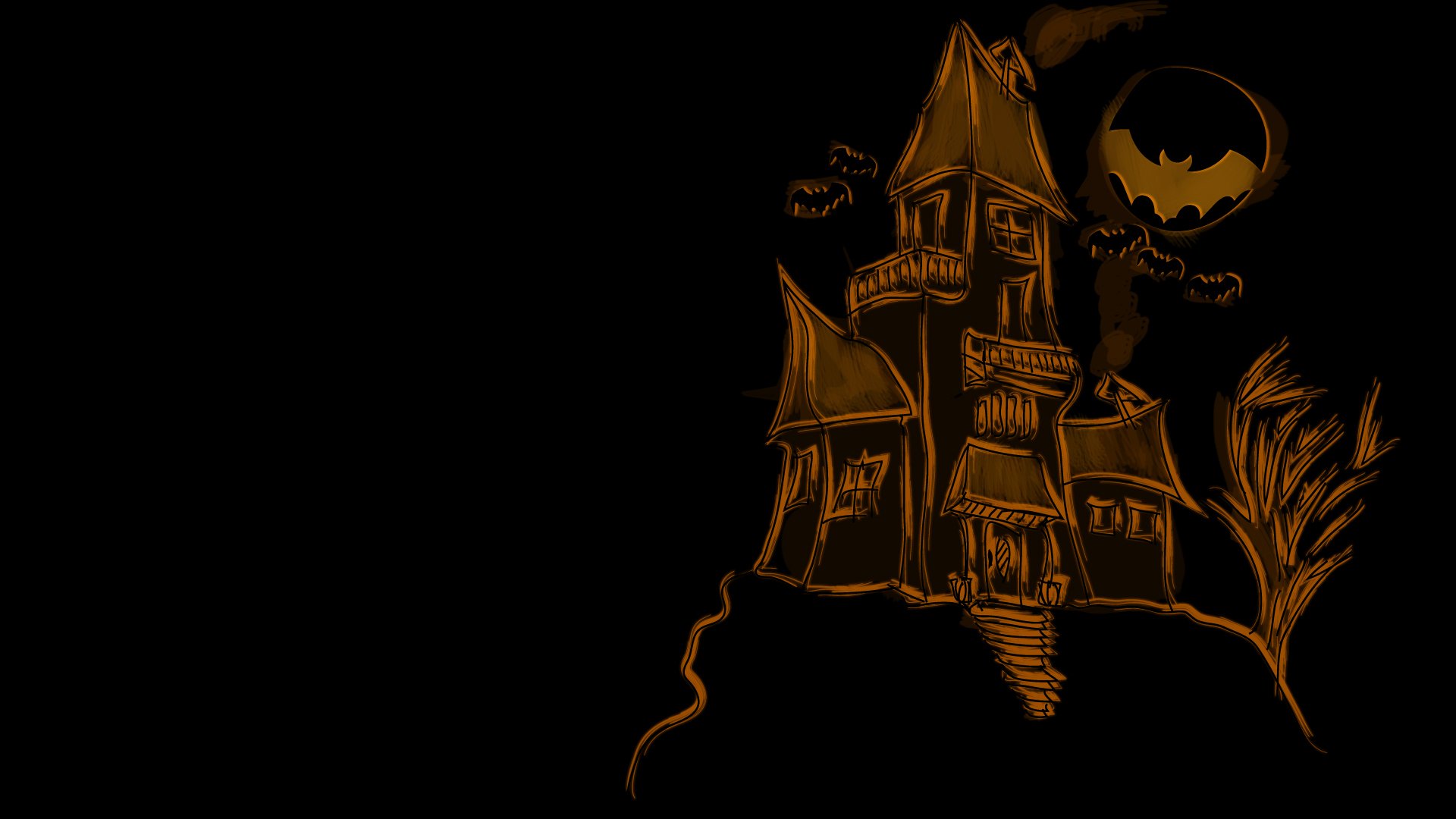 halloween holiday drawing house moon bats recreation image 1920x1080