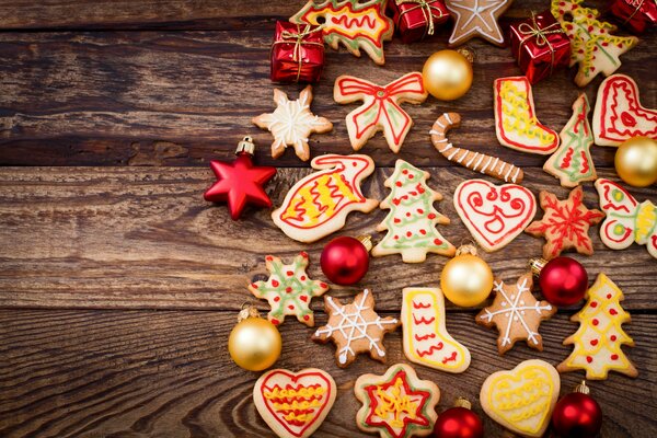 Gingerbread cookies on a wooden background