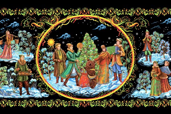 Christmas painting - Palekh miniature New Year