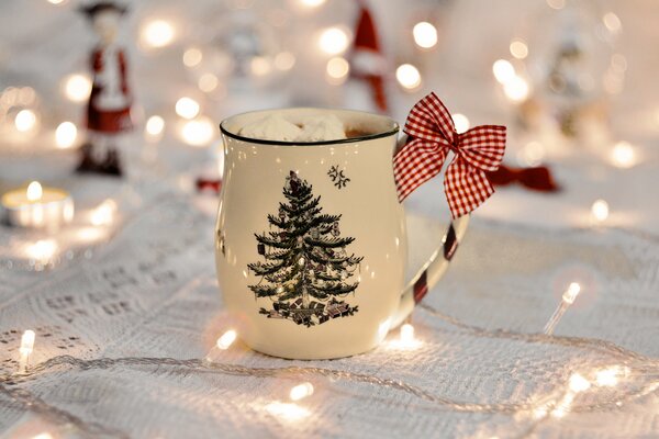 Beautiful Christmas mug with a red bow