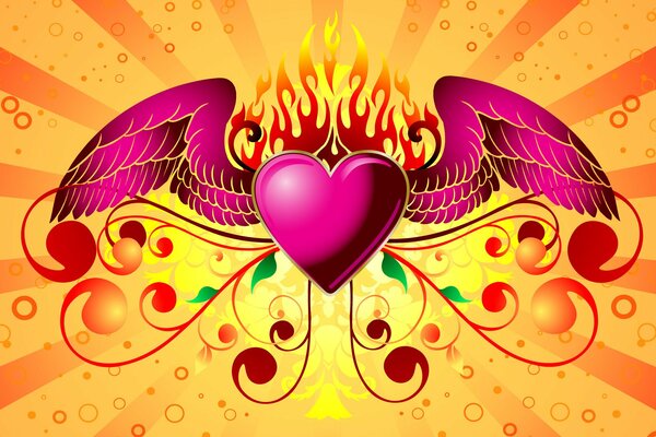 Winged heart on a bright background