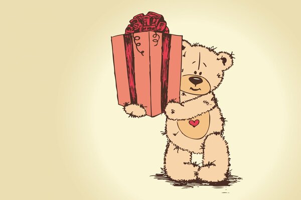 Teddy bear gives a gift