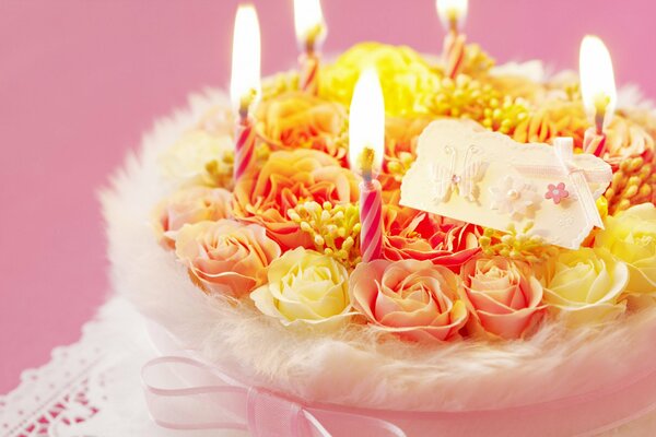 Cake with candles for a romantic dinner