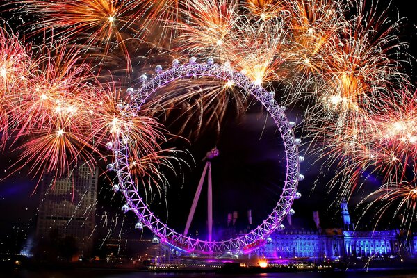 Fireworks over the Ferris wheel