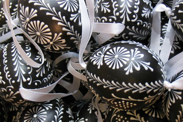 Easter eggs in black and white pattern