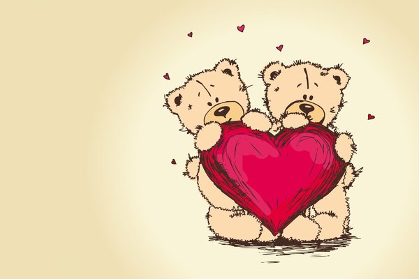 Teddy bears hug a heart