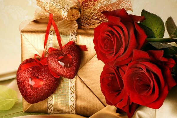 Romantic Valentine s Day with a gift and roses