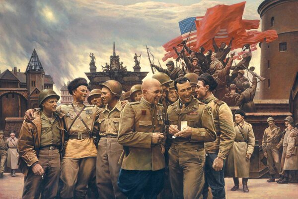 Soldati dell URSS e degli Stati Uniti vittoria generale