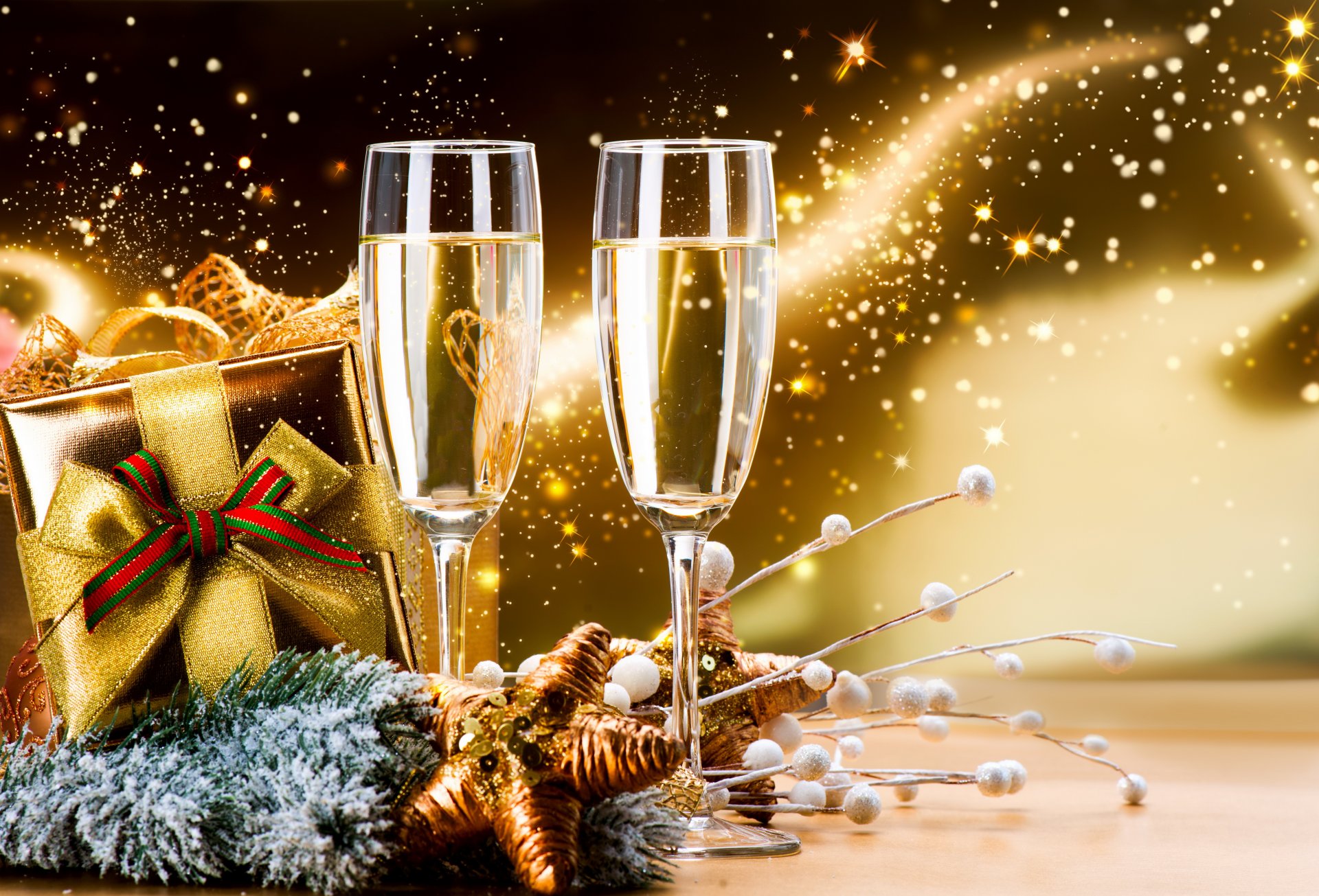 glücklich neujahr champagner gläser geschenk dekoration