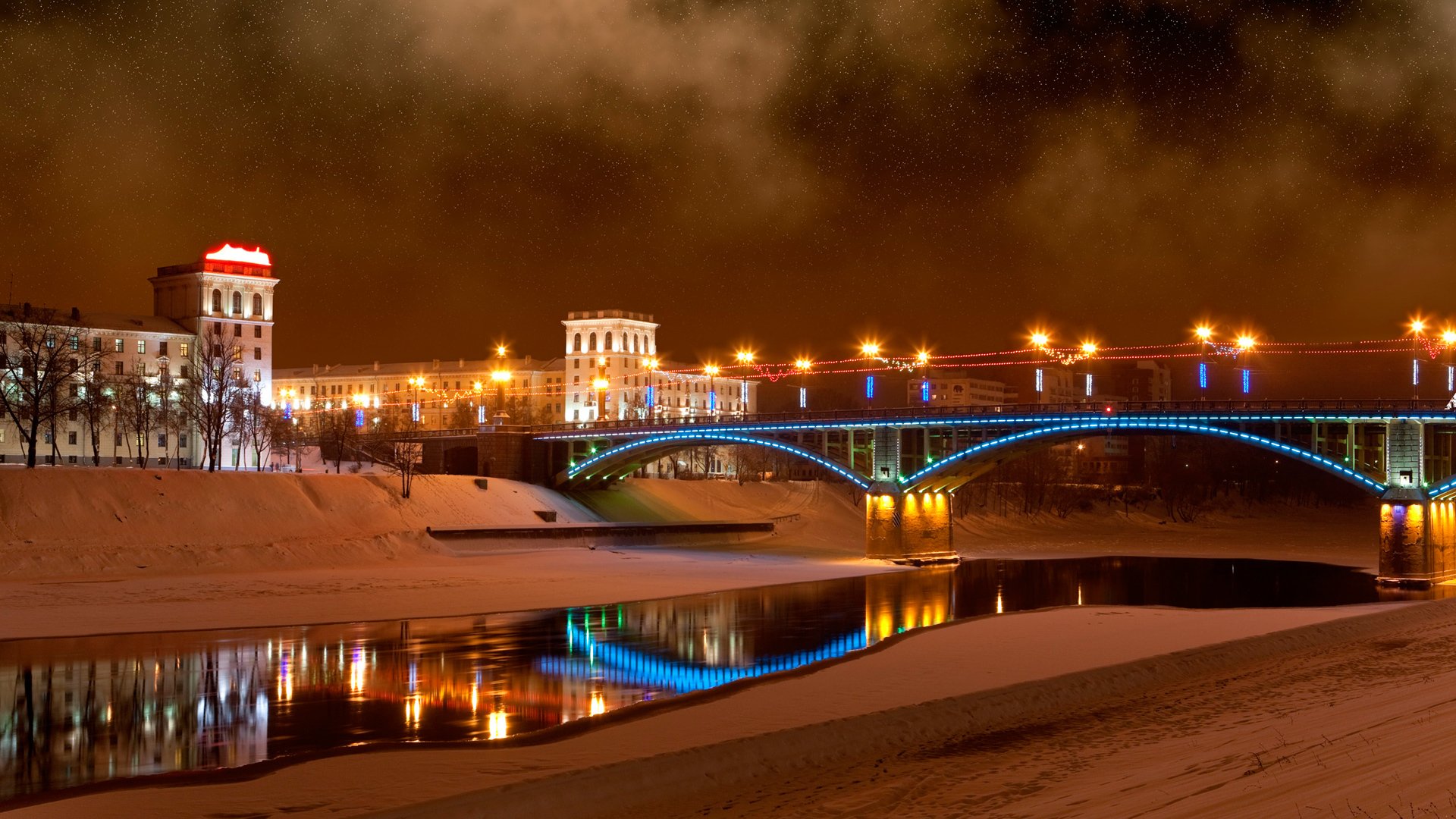 ponte fiume notte d inverno