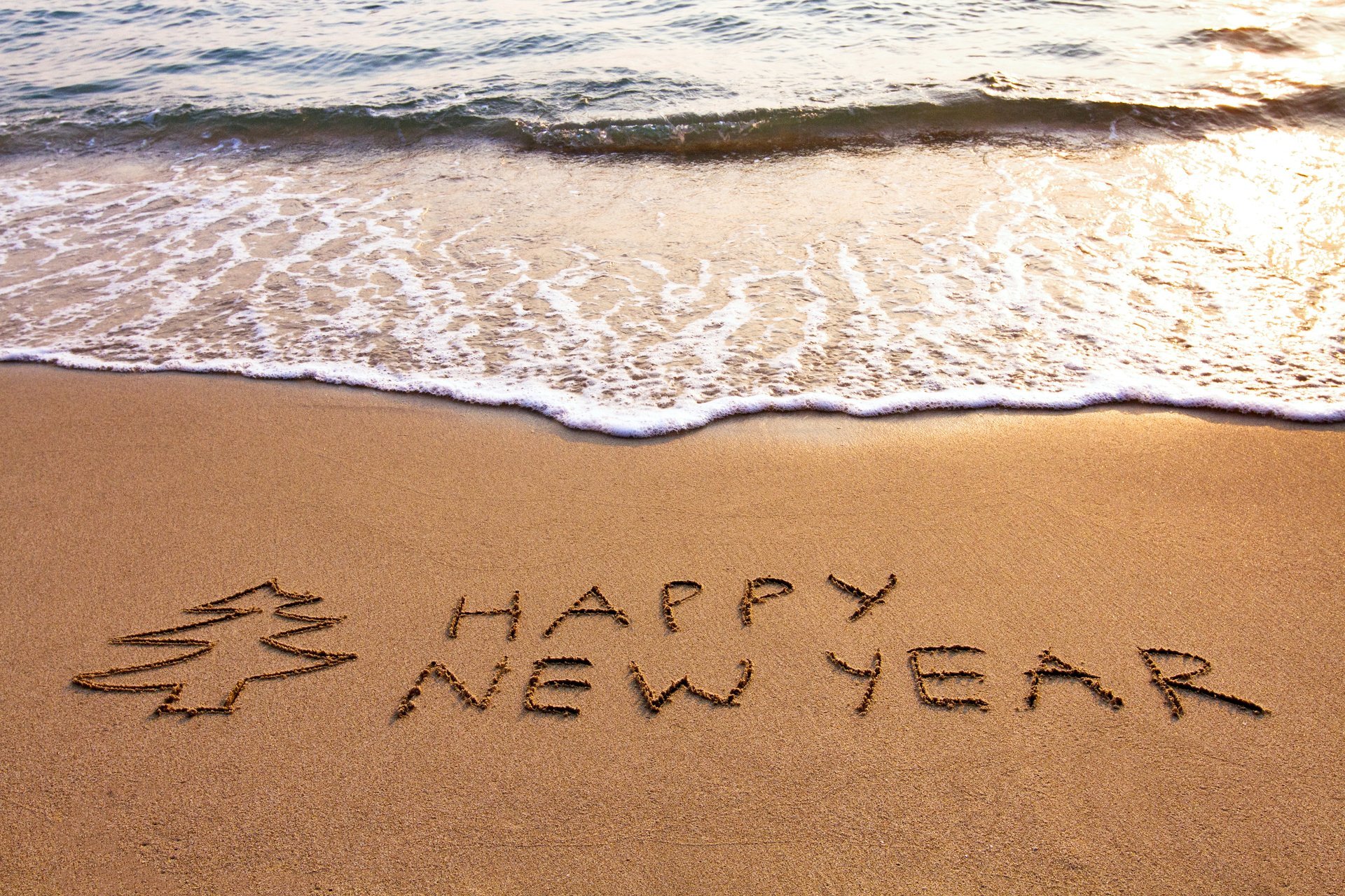 happy new year beach sand sea c new year