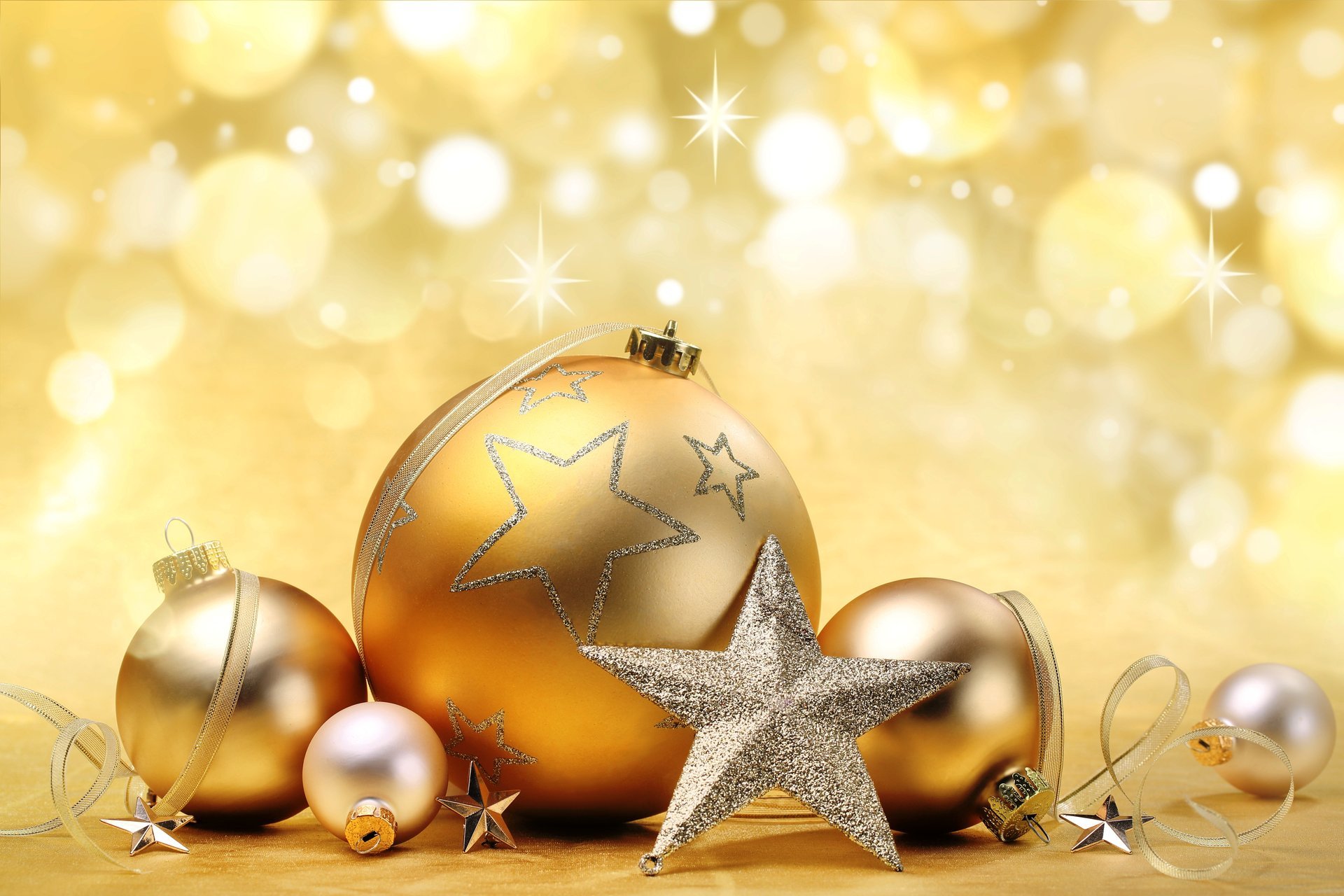 merry christmas decoration bokeh gold new year balls star