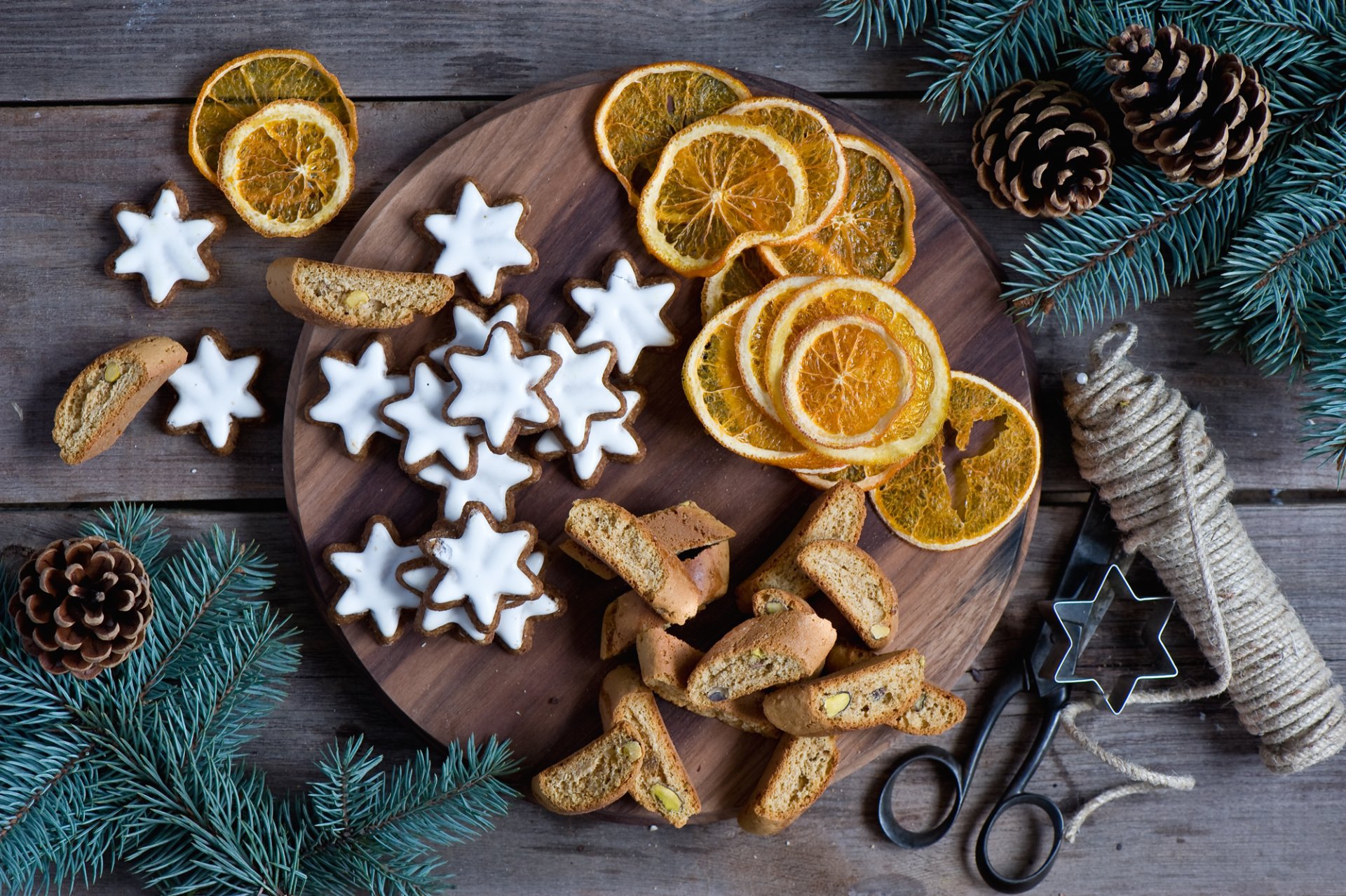 cookies new year stars glaze oranges holidays cones branches spruce new year christma