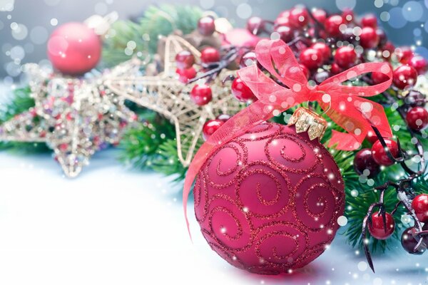 Stars, balls and bows are attributes of the holiday