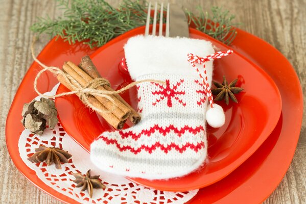 Almuerzo de Navidad que sirve calcetines de vacaciones