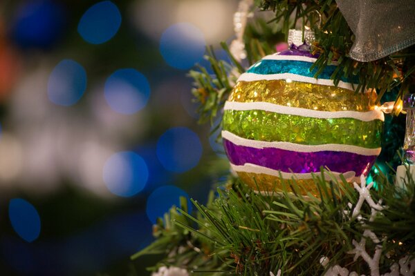 Boule multicolore sur l arbre de Noël