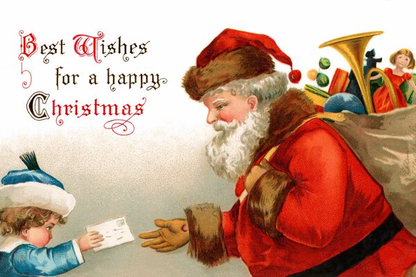 Santa Claus accepts a letter from a boy