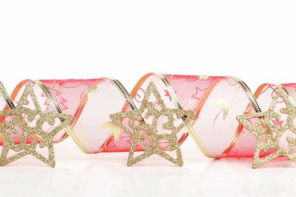 Christmas ribbon decorated with golden stars