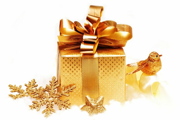 Golden box with snowflakes