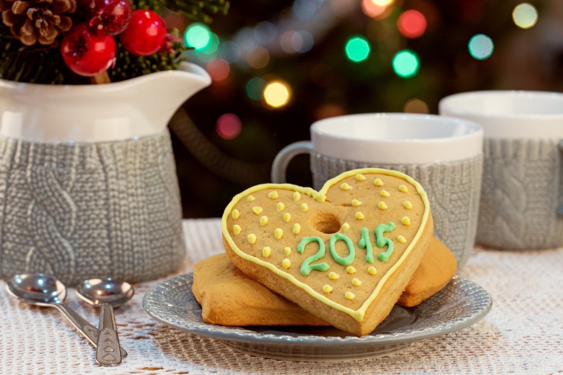 feliz navidad decoración año nuevo galletas corazón 2015