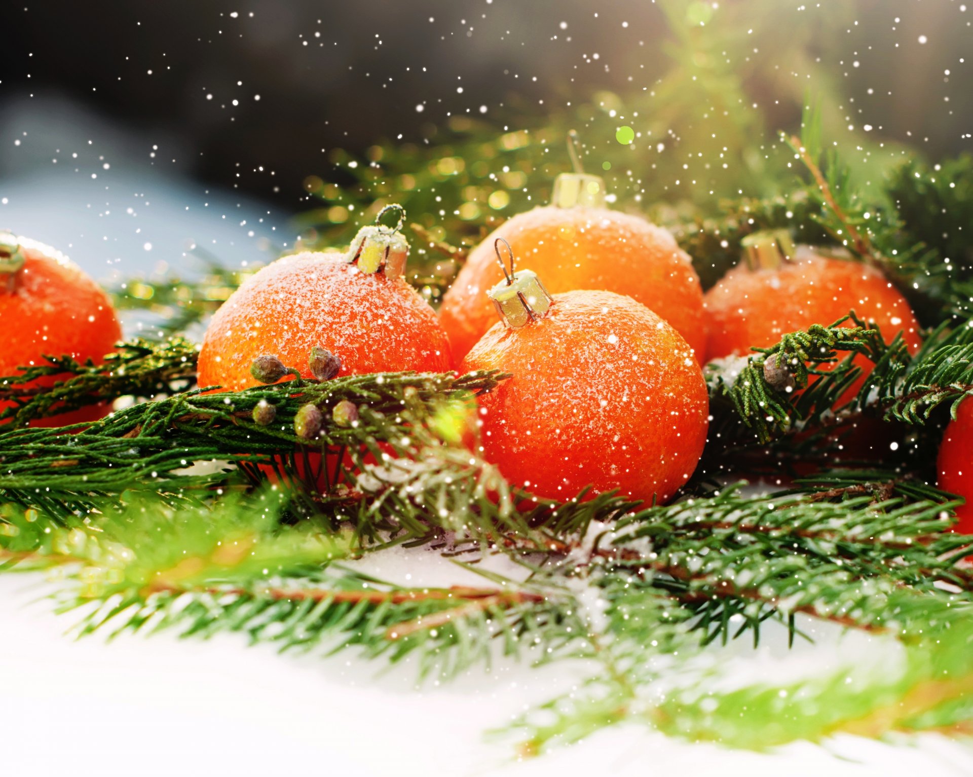 feliz navidad decoración año nuevo árbol de navidad naranjas fruta nieve