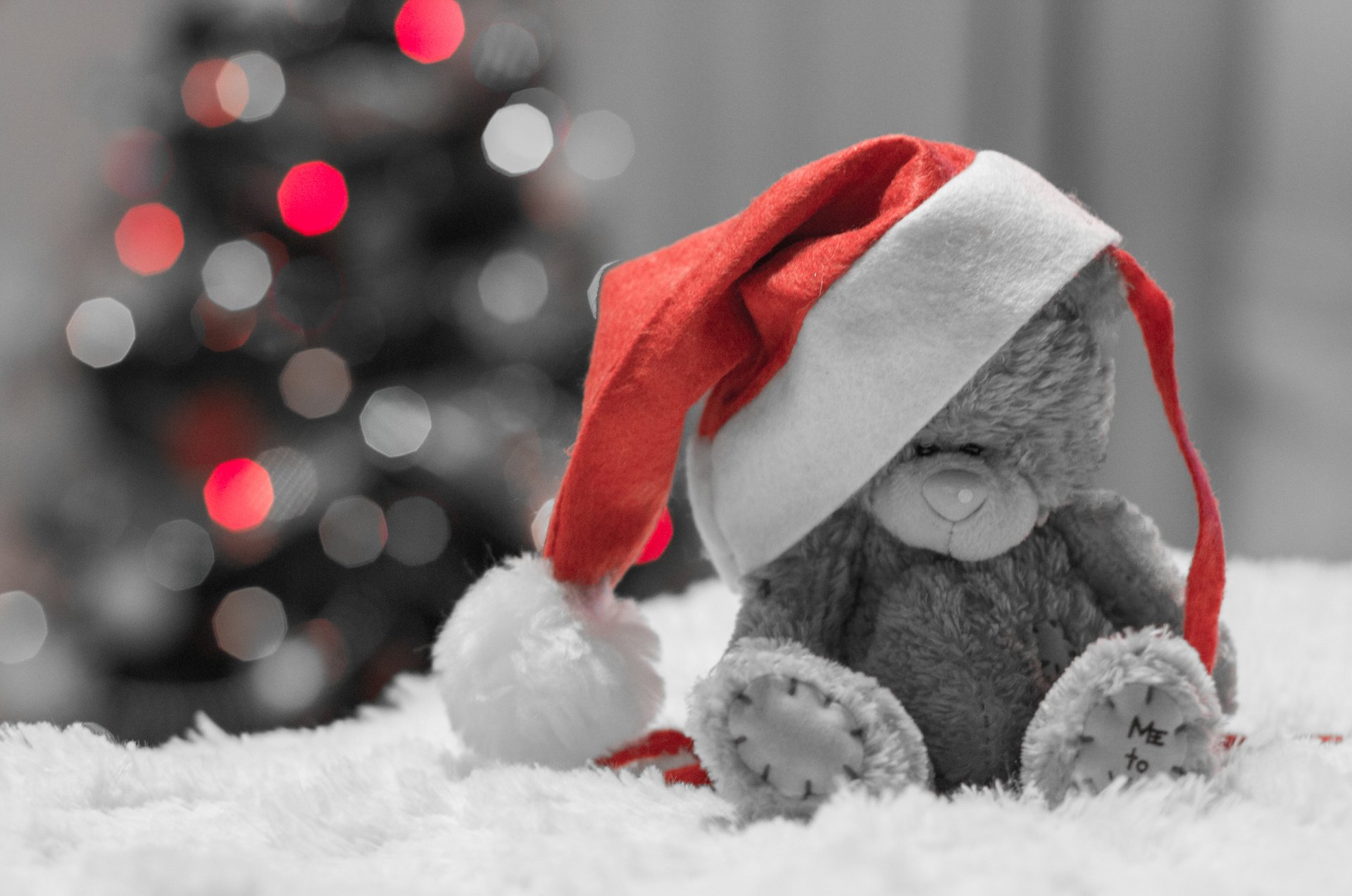 vacaciones oso sombrero árbol de navidad bokeh juguete