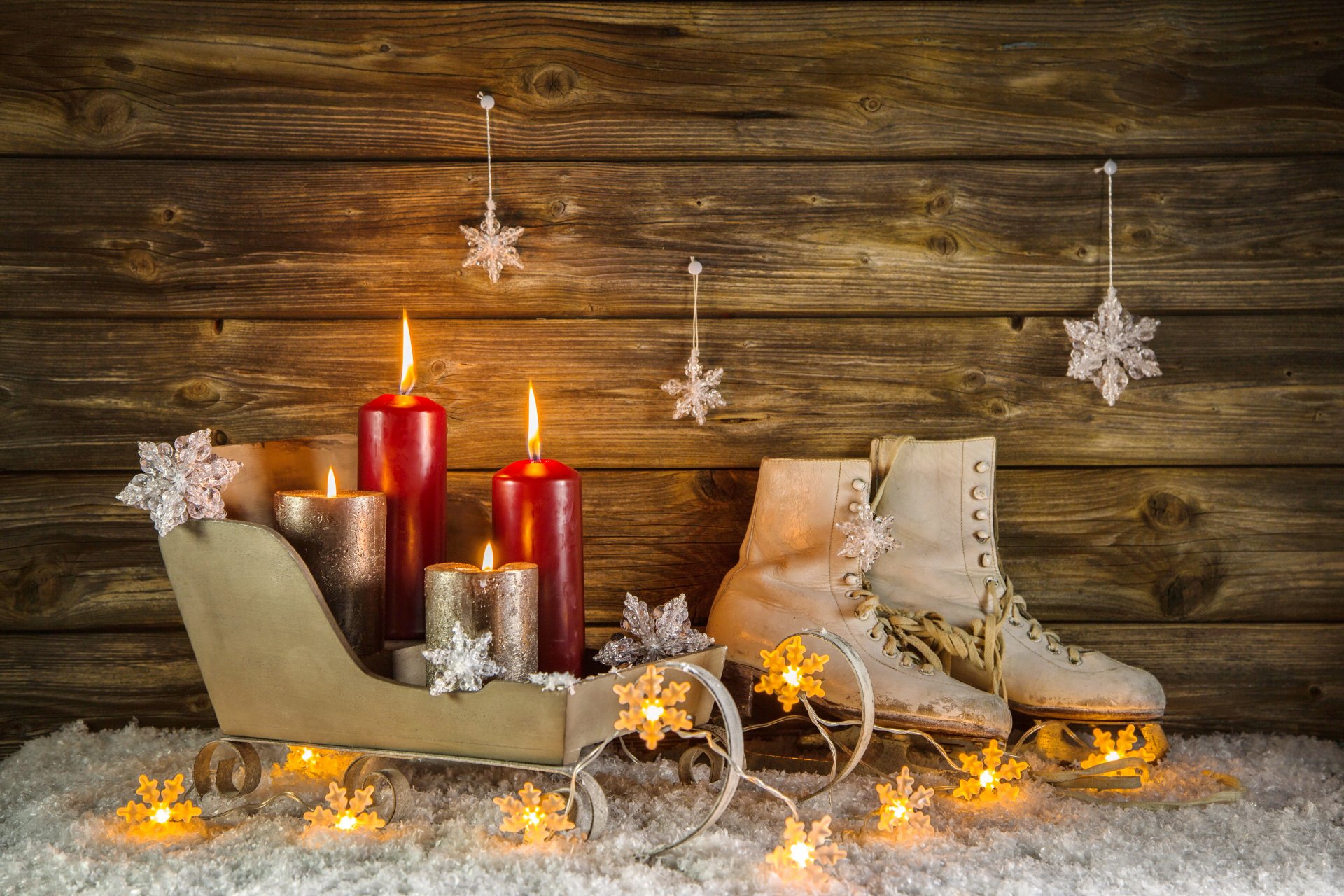 joyeux noël heureux nouvel an vintage décoration bougies patins