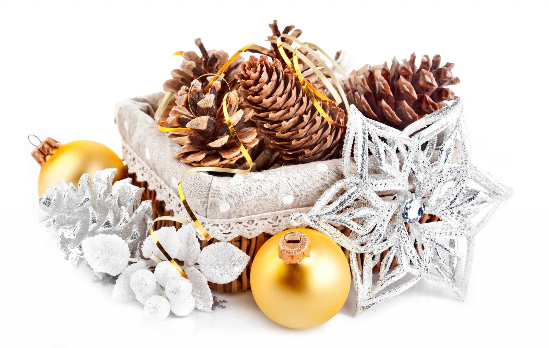 conos cesta bolas bolas oro copo de nieve plata decoraciones decoraciones vacaciones navidad año nuevo