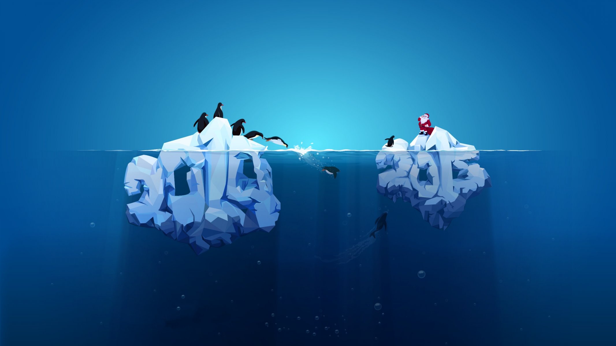 2014 2015 nouvel an iceberg pingouins grand-père rouge