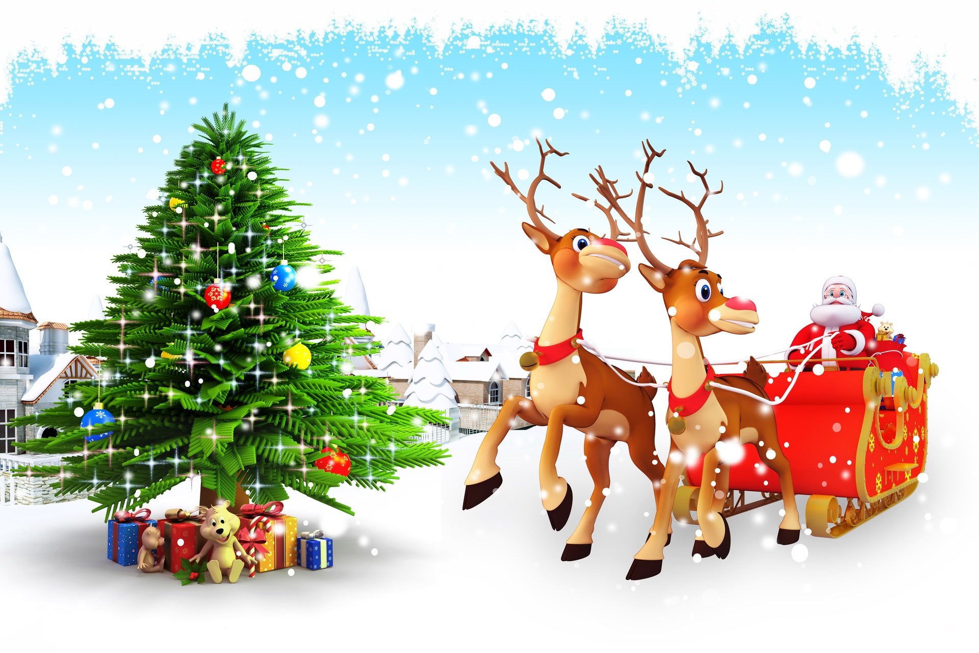 holidays new year christmas reindeer christmas tree horn 3d graphics photo