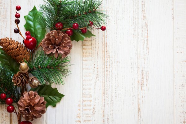 Christmas tree branch with toys for the new year