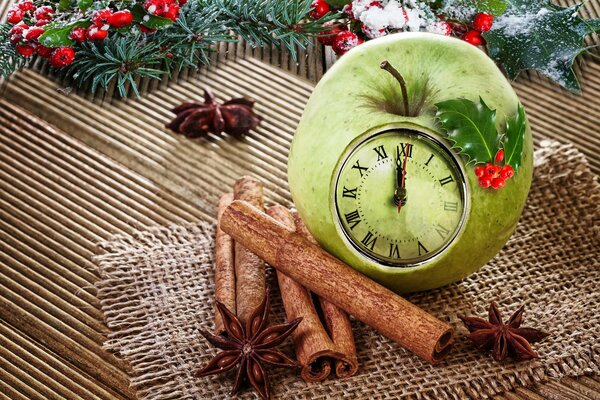 Grüner Apfel mit Zimt mit Glockenspiel