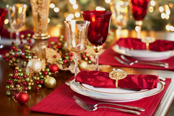 Table setting for New Year or Christmas