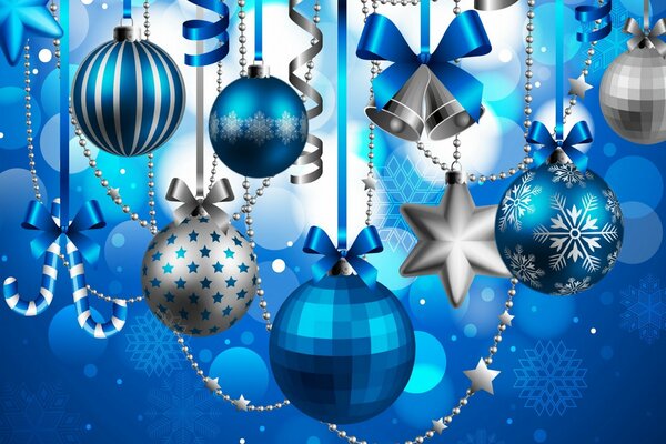 Decorazioni natalizie. Palle di Natale blu con fiocchi