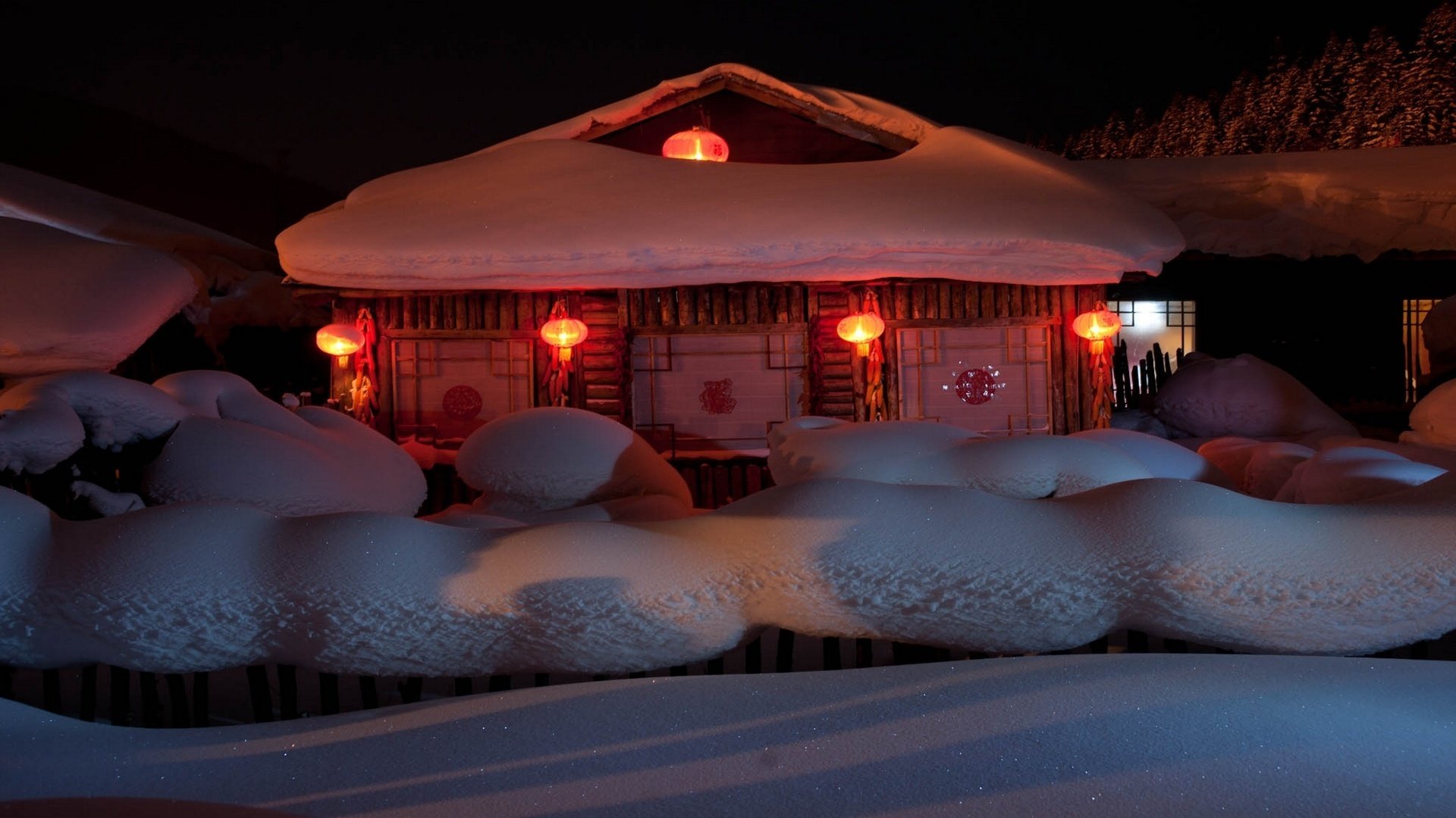 neujahr schnee jahr 2014 urlaub haus laternen