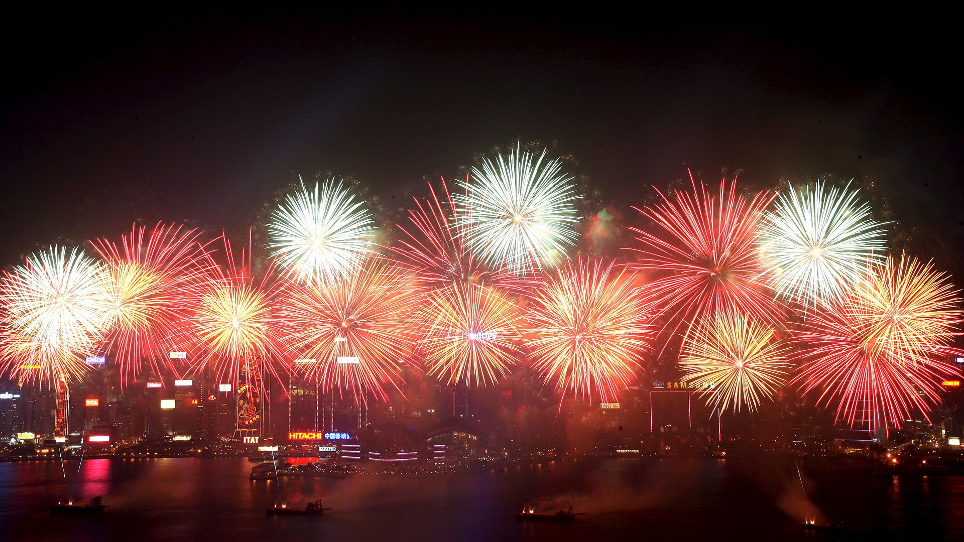 fireworks new year hong kong china 2014