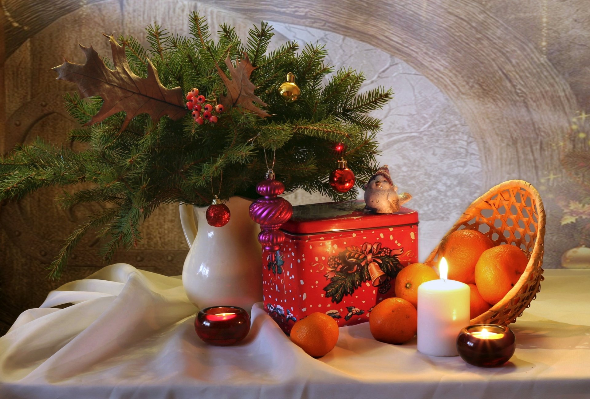 weihnachtsbaum spielzeug mandarinen kerzen box