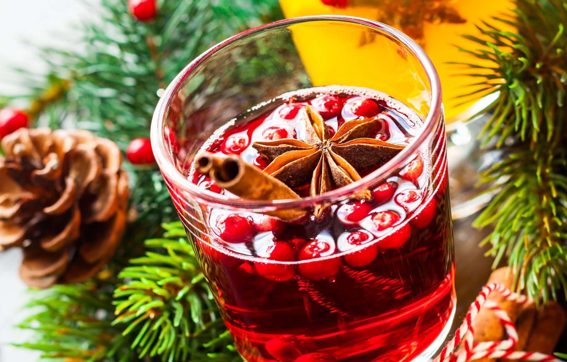 mulled wine drink wine berries spices sticks cinnamon star anise anise branches spruce cone holidays winter new year christma