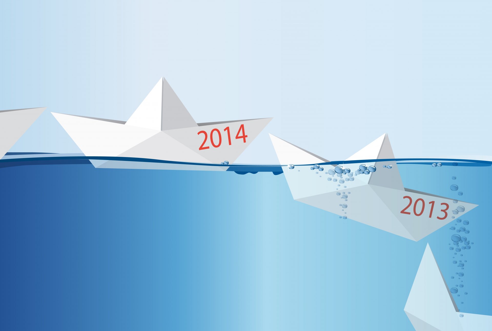 feliz año nuevo 2014 concepto nave en el agua origami