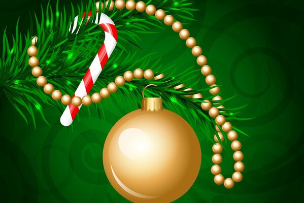 A ball with beads as a decoration of a Christmas tree branch